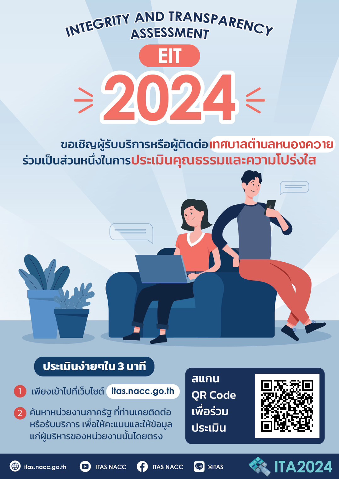 Read more about the article ร่วมตอบแบบวัดการรับรู้ของผู้มีส่วนได้ส่วนเสียภายนอก (Extrenal Integrity and Trnsparency Assessment) : EIT ประจำปีงบประมาณ 2567 ของ เทศบาลตำบลหนองควาย